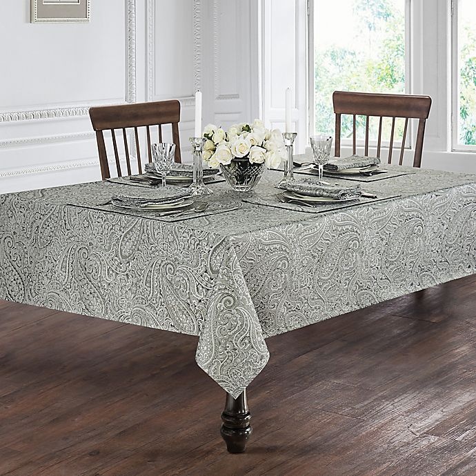 slide 2 of 2, Waterford Linens Esmerelda Oblong Tablecloth - Platinum, 70 in x 126 in