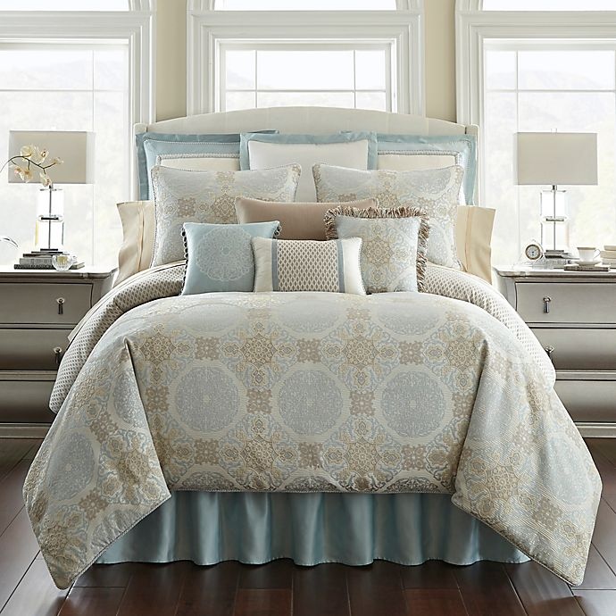 slide 2 of 3, Waterford Jonet Reversible King Duvet Cover Set - Cream/Aqua, 1 ct