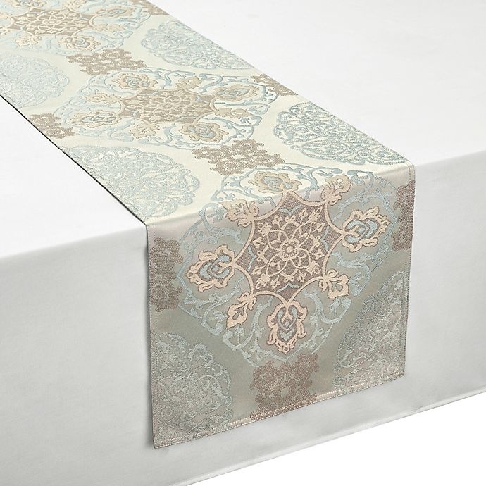 slide 1 of 2, Waterford Linens Jonet Table Runner - Aqua, 90 in