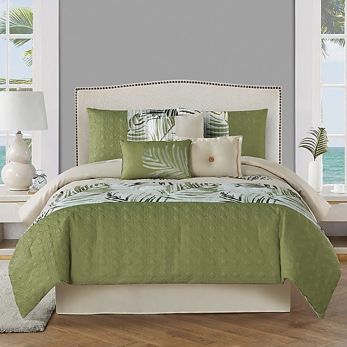 slide 3 of 8, Malibu Full Comforter Set - Light Green, 7 ct