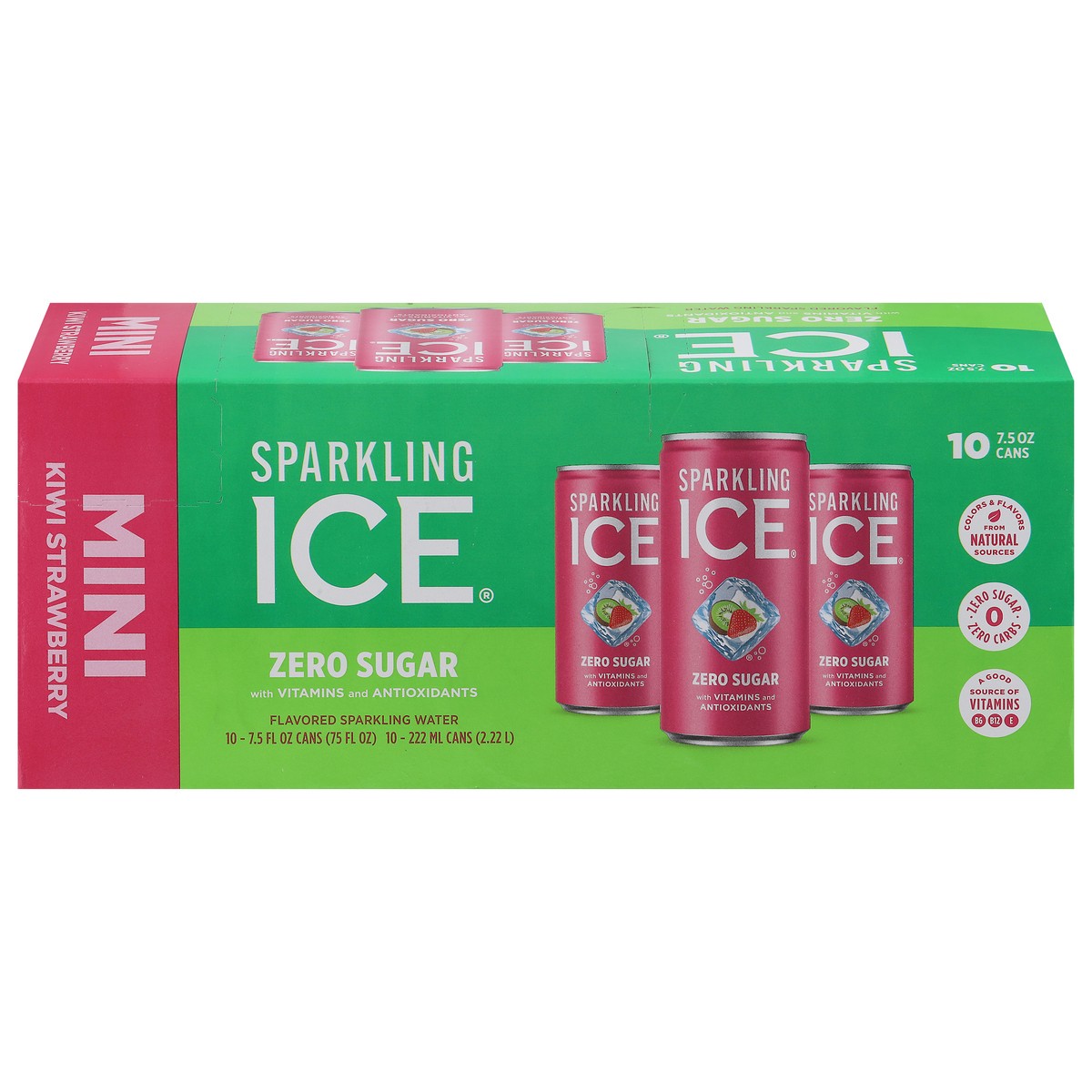 slide 12 of 15, Sparkling ICE Zero Sugar Kiwi Strawberry Mini Sparkling Water 10 - 7.5 fl oz Cans, 10 ct; 7.5 oz
