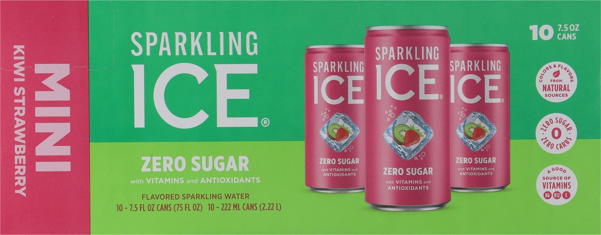 slide 14 of 15, Sparkling ICE Zero Sugar Kiwi Strawberry Mini Sparkling Water 10 - 7.5 fl oz Cans, 10 ct; 7.5 oz