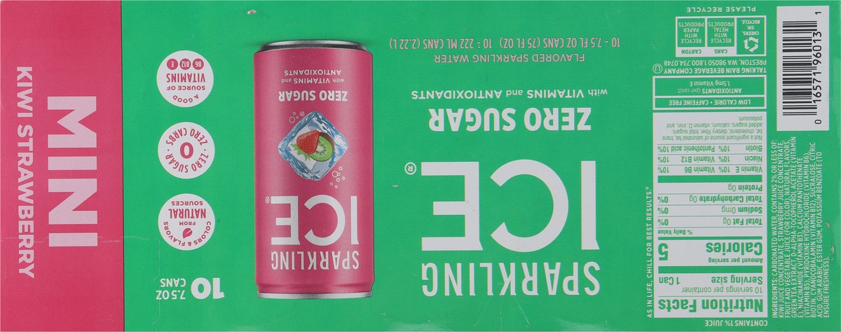 slide 2 of 15, Sparkling ICE Zero Sugar Kiwi Strawberry Mini Sparkling Water 10 - 7.5 fl oz Cans, 10 ct; 7.5 oz