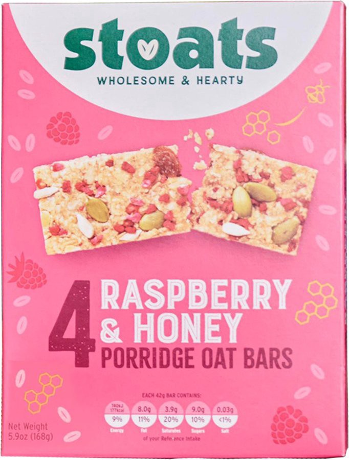 slide 1 of 1, Stoats Raspberry & Honey Porridge Oat 1.48 oz Bars, 4 ct