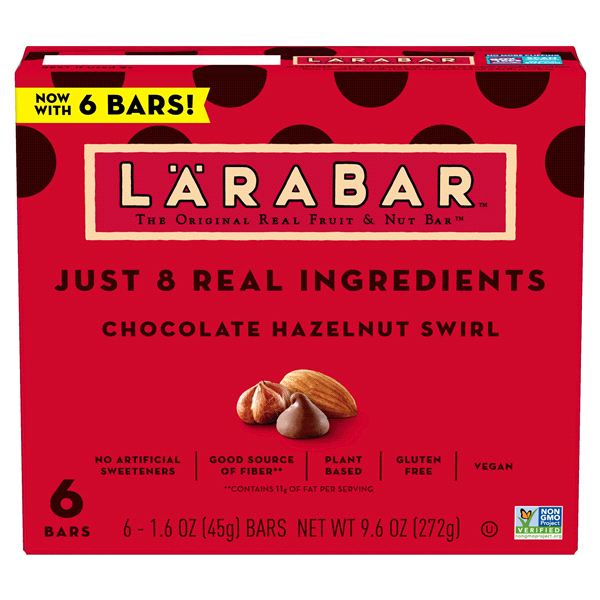 slide 1 of 1, LARABAR Chocolate Hazelnut Swirl Fruit & Nut Bar, 6 Bars, 6 ct1.6 oz