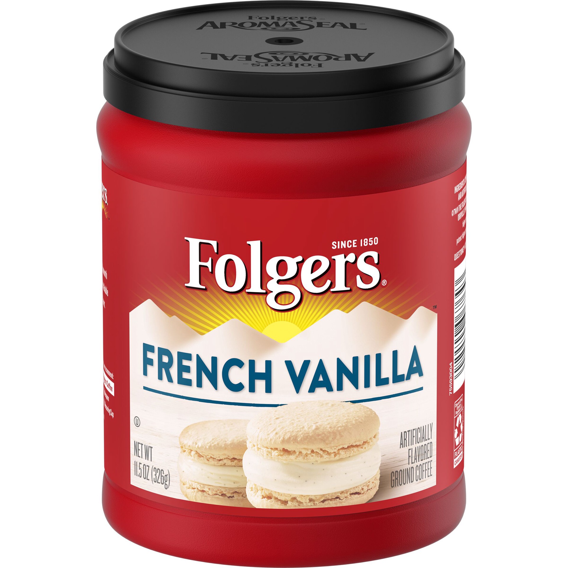 slide 1 of 5, Folgers French Artificially Vanilla Flavored Ground Coffee,  Medium Roast, 11.5-ounce Canister, 11.5 oz