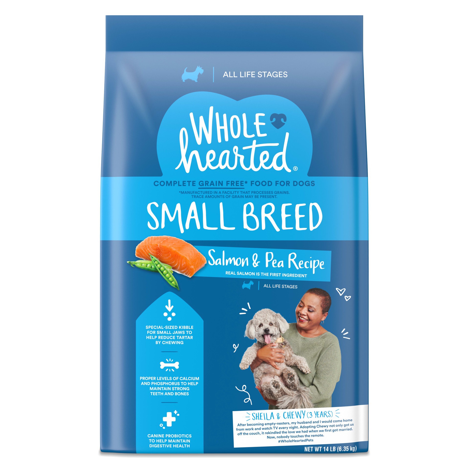 slide 1 of 1, WholeHearted Grain Free Small Breed Salmon and Pea Recipe Dry Dog Food for All Life Stages, 14 lb