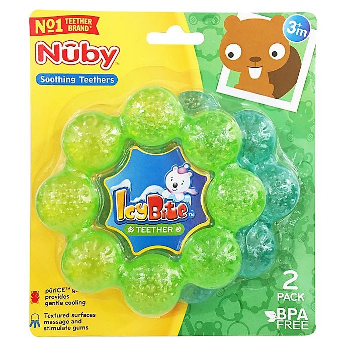 slide 2 of 2, Nuby IcyBite Soother Ring Teethers - Aqua/Green, 2 ct