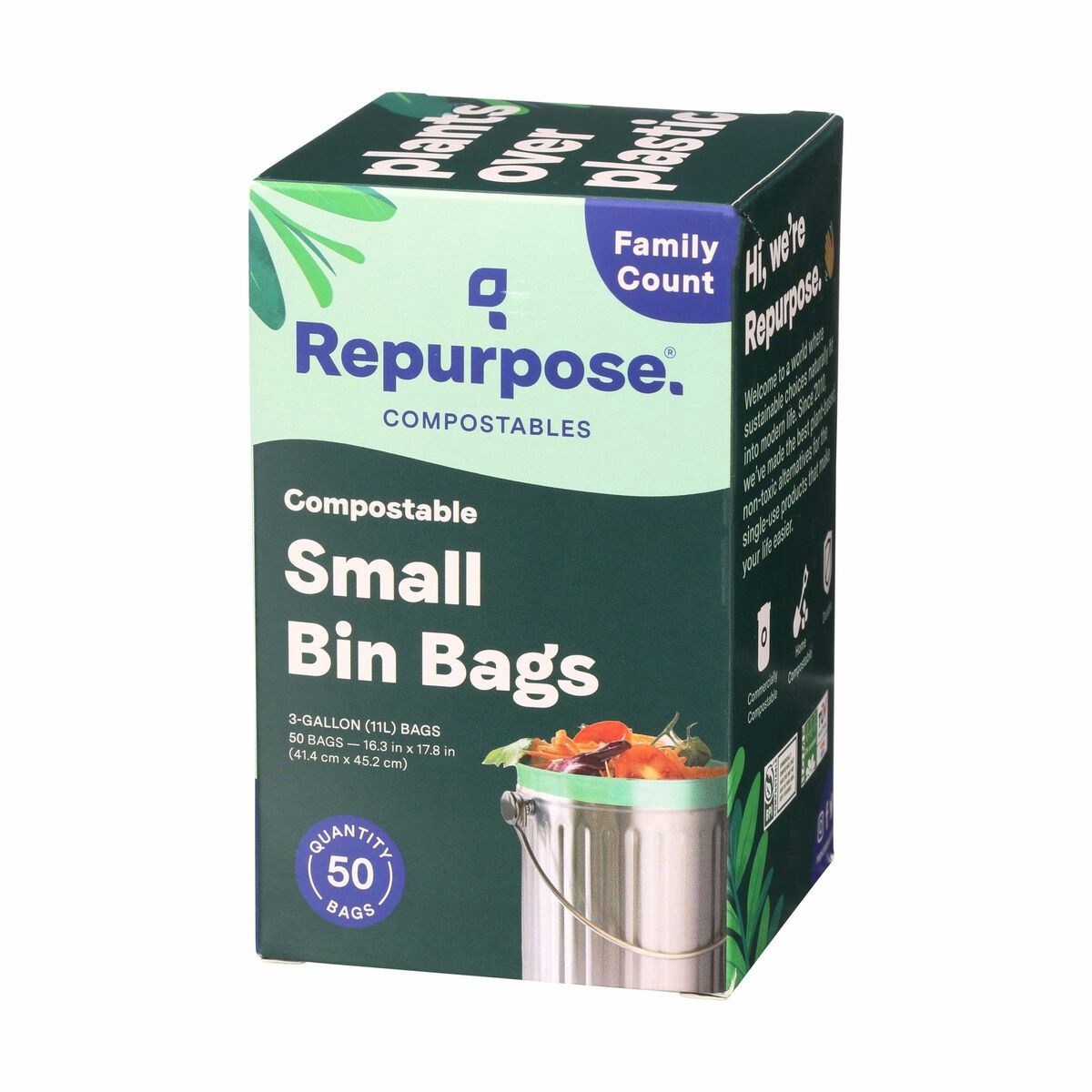 slide 3 of 9, Repurpose Bag, Extra Strong, Small Bin, Compostable, 3 Gallon, 50 ct