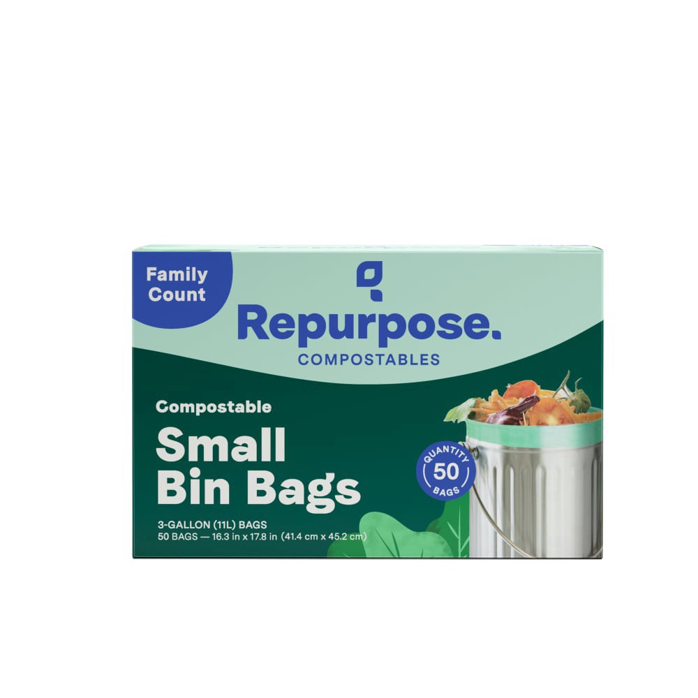slide 1 of 9, Repurpose Bag, Extra Strong, Small Bin, Compostable, 3 Gallon, 50 ct