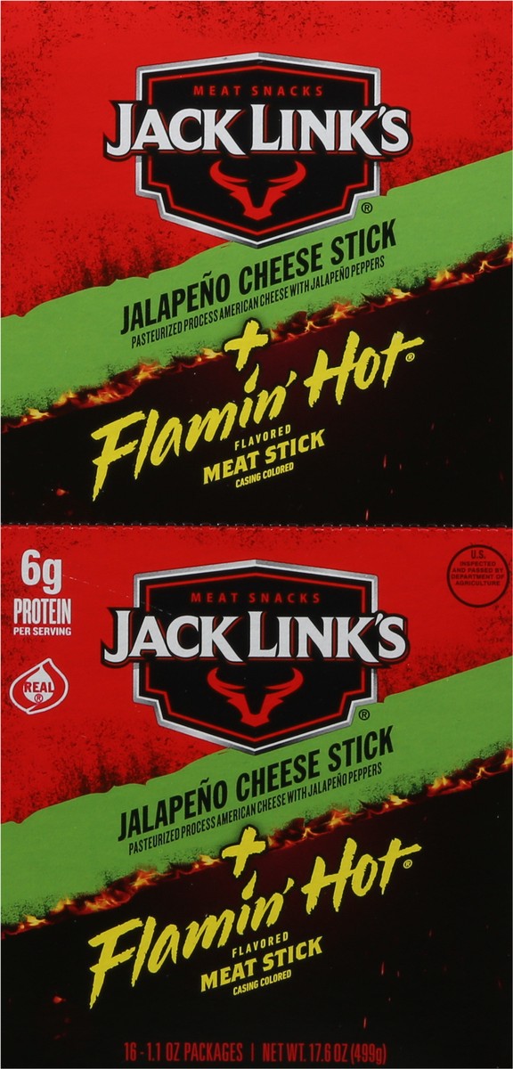 slide 10 of 12, Jack Link's Jalapeno/Flamin' Hot Flavored Cheese Stick + Meat Stick 16 - 1.1 oz Packages, 16 ct