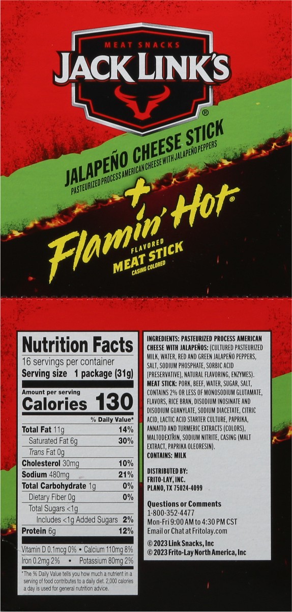 slide 6 of 12, Jack Link's Jalapeno/Flamin' Hot Flavored Cheese Stick + Meat Stick 16 - 1.1 oz Packages, 16 ct