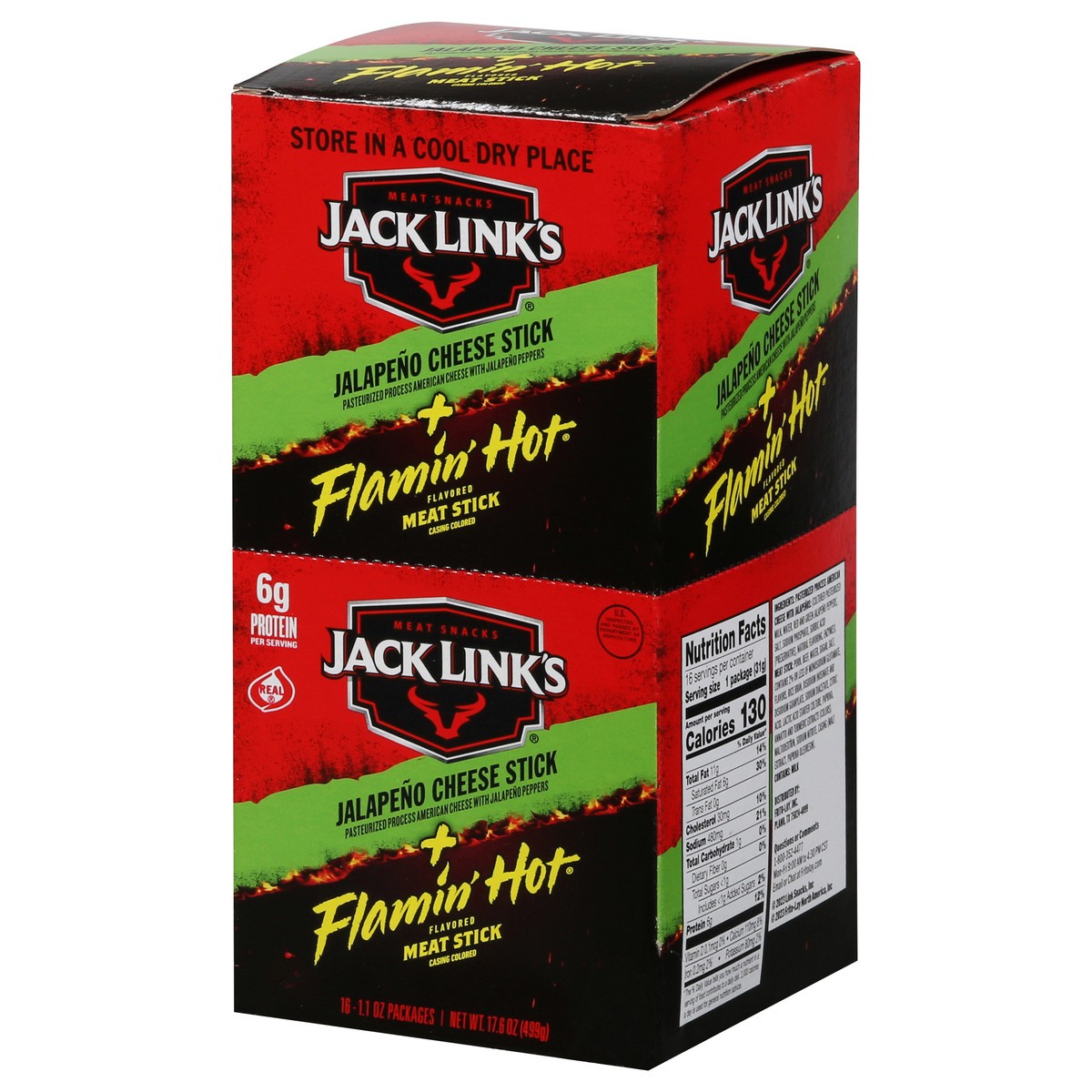 slide 8 of 12, Jack Link's Jalapeno/Flamin' Hot Flavored Cheese Stick + Meat Stick 16 - 1.1 oz Packages, 16 ct