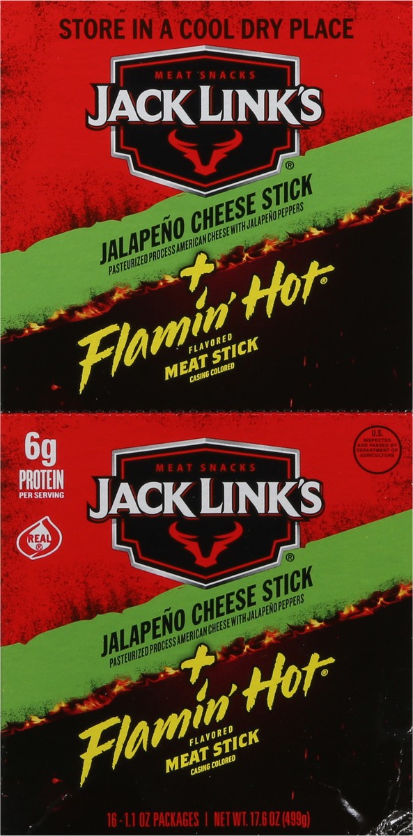 slide 3 of 12, Jack Link's Jalapeno/Flamin' Hot Flavored Cheese Stick + Meat Stick 16 - 1.1 oz Packages, 16 ct