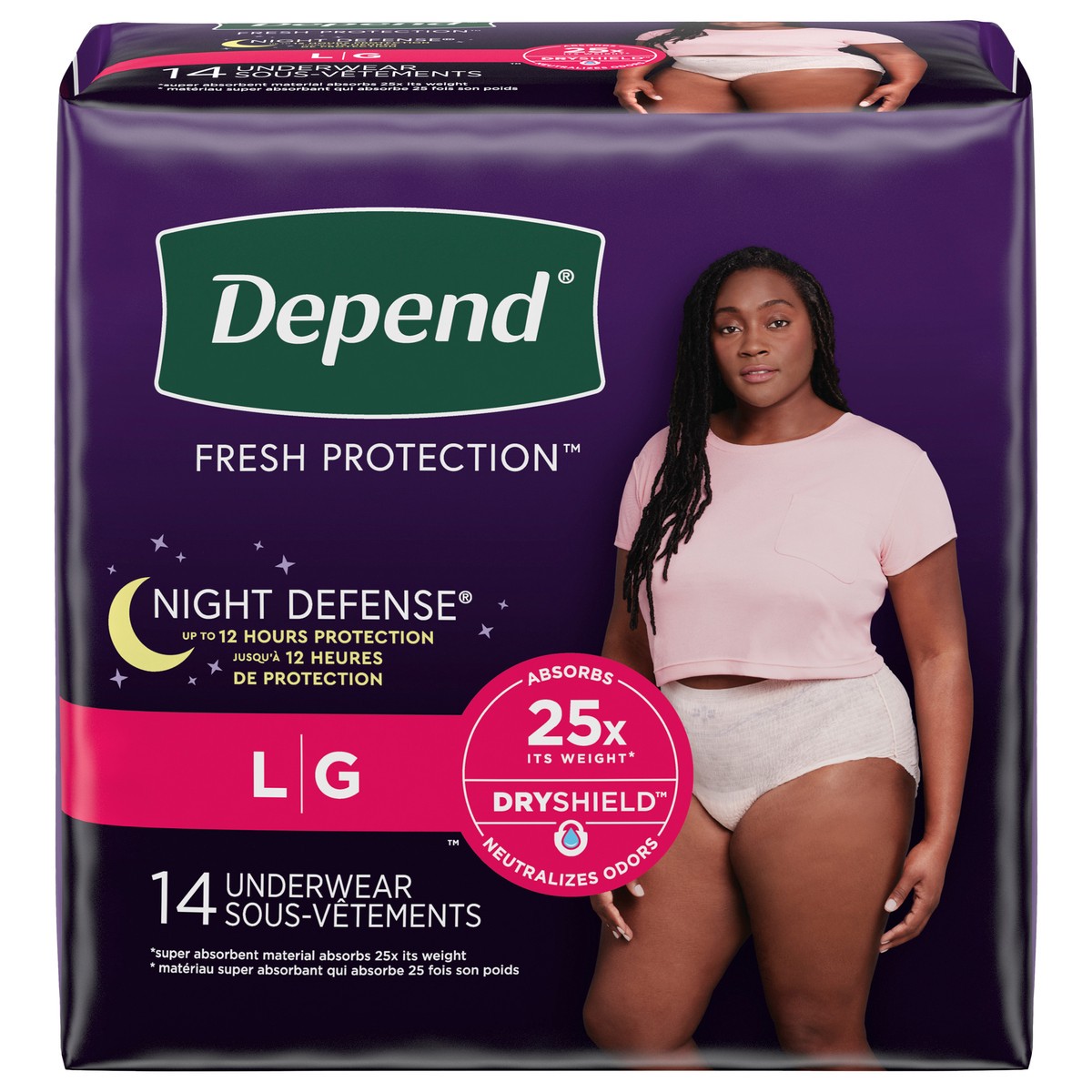 slide 1 of 1, Depend Night Defense Adult Incontinence Underwear for Women, Disposable, Overnight, Large, Blush, 14 Count (Packaging May Vary), 14 ct