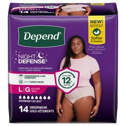Depend Night Defense Adult Incontinence & Postpartum Bladder Leak Underwear for Women, Disposable, Overnight, Large, Blush, 14 Count
