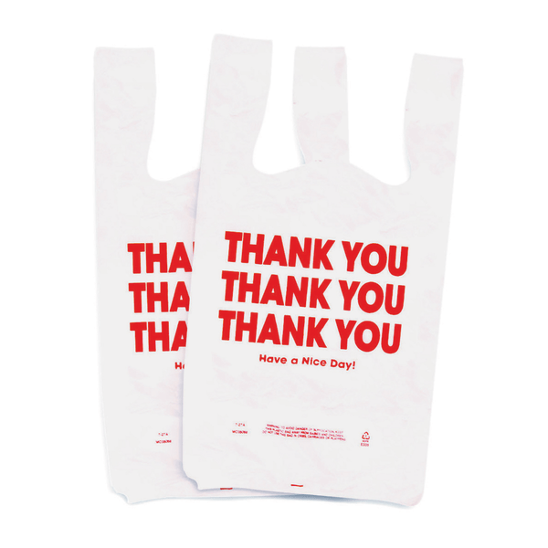 slide 2 of 2, Cosco Plastic Shopping Bags, 22"H X 11"W X 6-1/2"D, White/Red, Pack Of 250 Bags, 250 ct