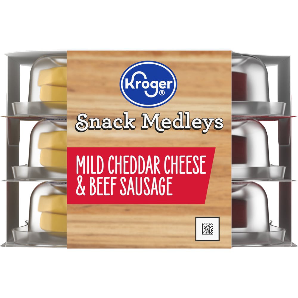 slide 3 of 6, Kroger Snack Medley's Mild Cheddar Cheese & Beef Sausage, 3 ct; 1.5 oz