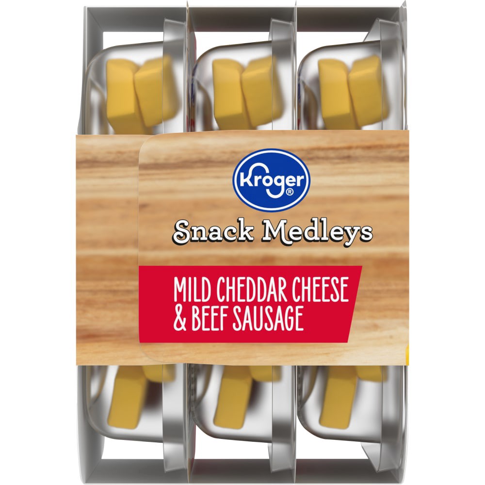 slide 4 of 6, Kroger Snack Medley's Mild Cheddar Cheese & Beef Sausage, 3 ct; 1.5 oz