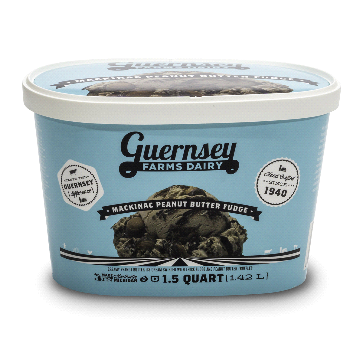 slide 1 of 1, Guernsey Farms Dairy Mackinac Island Peanut Butter Fudge Ice Cream, 48 oz