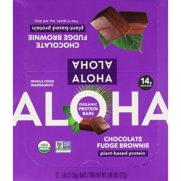 slide 1 of 1, ALOHA Organic Chocolate Fudge Brownie 14g Plant-Based Protein Bar - 12 ct, 12 ct; 23.6 oz