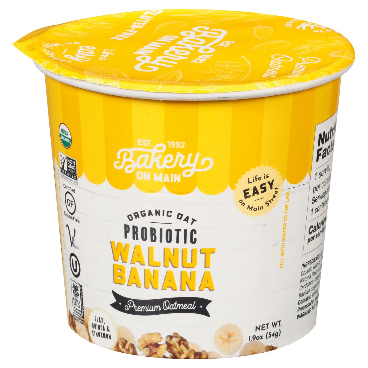 slide 3 of 9, Bakery on Main Organic Probiotic Walnut Banana Premium Oatmeal 1.9 oz, 1.9 oz