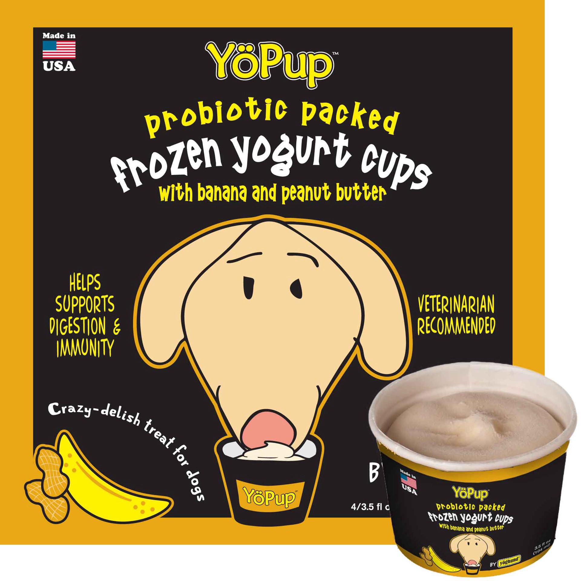 slide 1 of 1, Yoghund YoPup Frozen Banana & Peanut Butter Yogurt Cups for Dogs, 3.5 fl. oz., Pack of 1, 1 ct