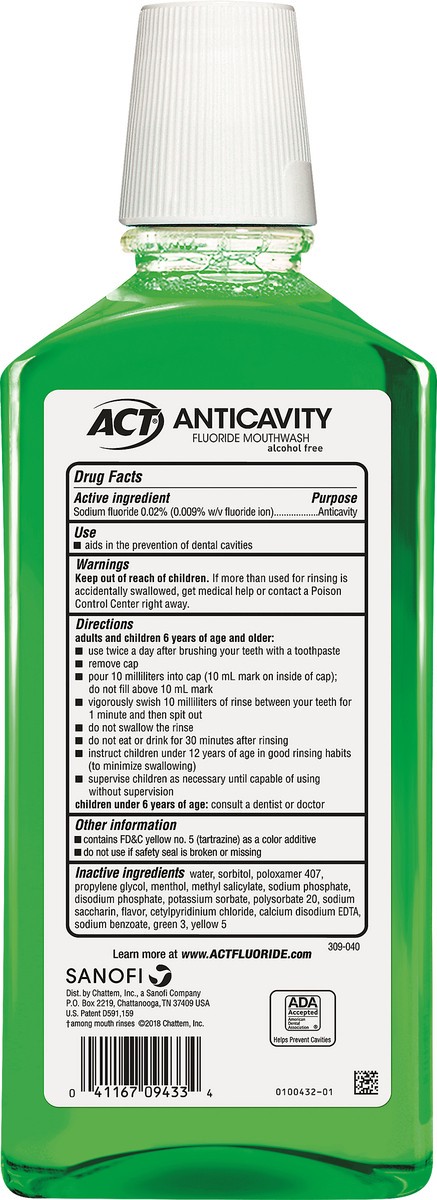 slide 3 of 5, ACT Anticavity Mint Fluoride Mouthwash 33.8 oz, 33.8 oz
