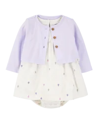 Carter's Baby 2-Piece Bodysuit Dress & Cardigan Set - Purple/White Purple/White 6M