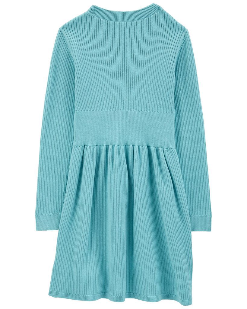 slide 3 of 3, Carter's Kid Long-Sleeve Sweater Knit Dress Teal 5, 1 ct