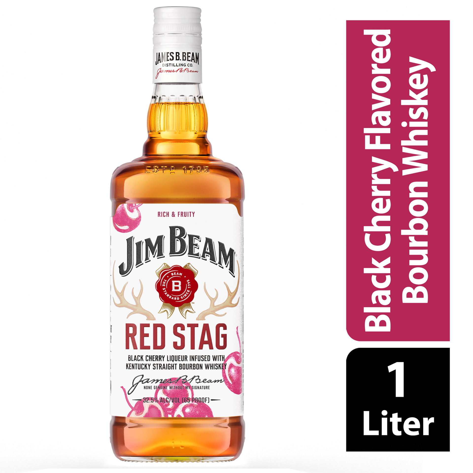 slide 1 of 4, Jim Beam Red Stag Black Cherry Liqueur with Kentucky Straight Bourbon Whiskey 1 L, 1 liter