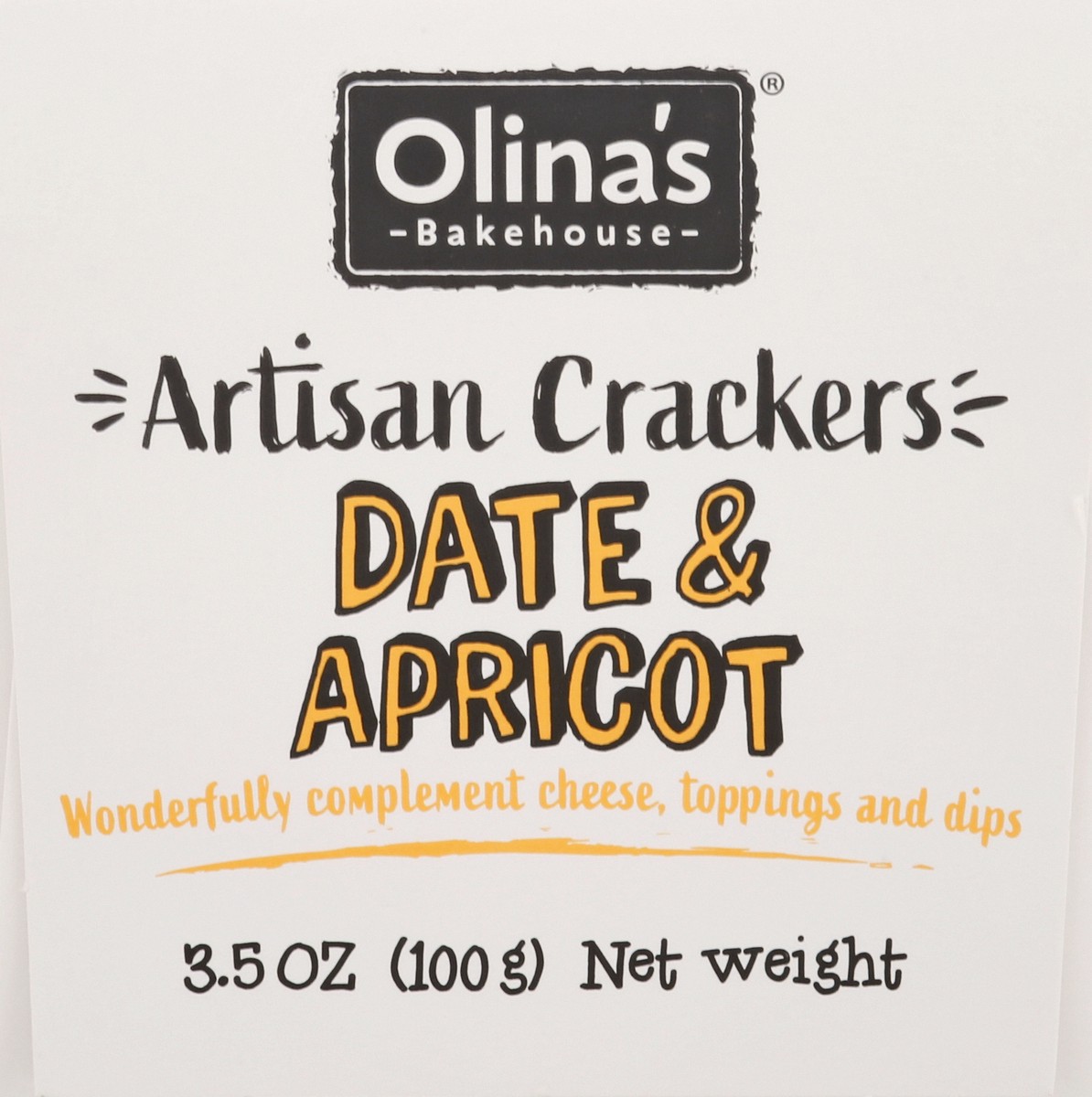 slide 2 of 12, Olina's Bakehouse®  artisan crackers crisp, date apricot, 3.5 oz