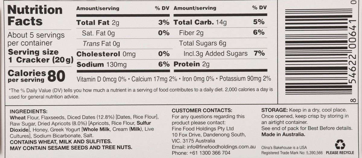 slide 10 of 12, Olina's Bakehouse®  artisan crackers crisp, date apricot, 3.5 oz