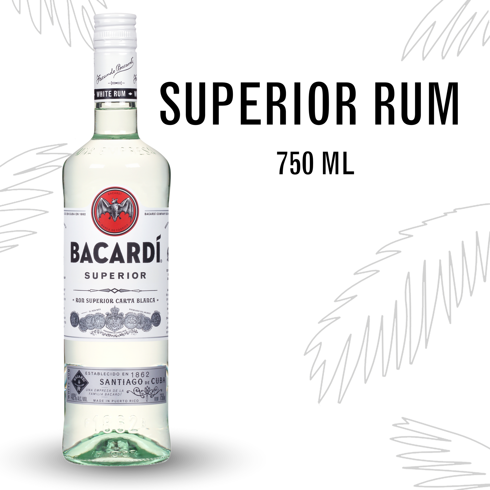slide 1 of 5, Bacardí Bacardi Superior White Rum, Gluten Free 40% 75Cl/750Ml, 750 ml