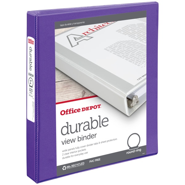 slide 1 of 1, Office Depot Brand Durable View Round-Ring Binder, 1'' Rings, Purple, 1 in