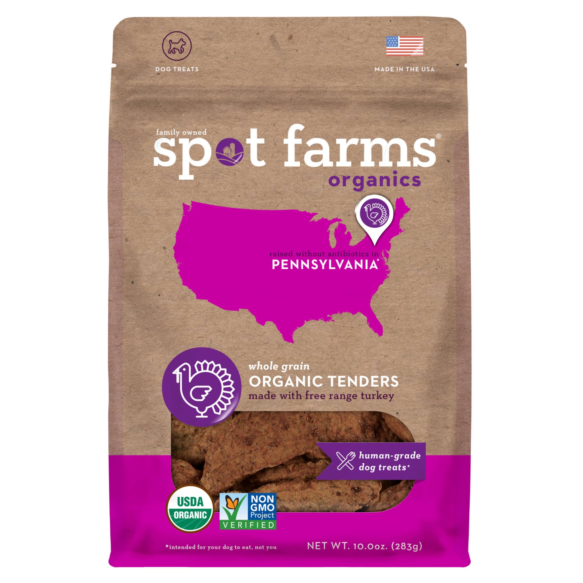 slide 1 of 1, Spot Farms Organic Turkey Jerky Dog Treats, 10 oz