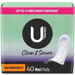 U by Kotex Clean & Secure Overnight Maxi Pads, 40 Count