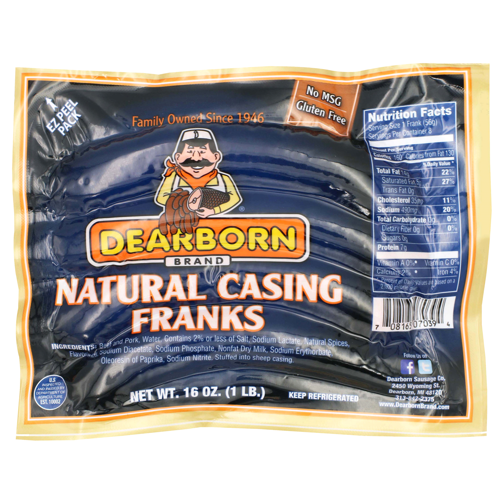 slide 1 of 1, Dearborn Brand Natural Casing Franks, 16 oz, 16 oz