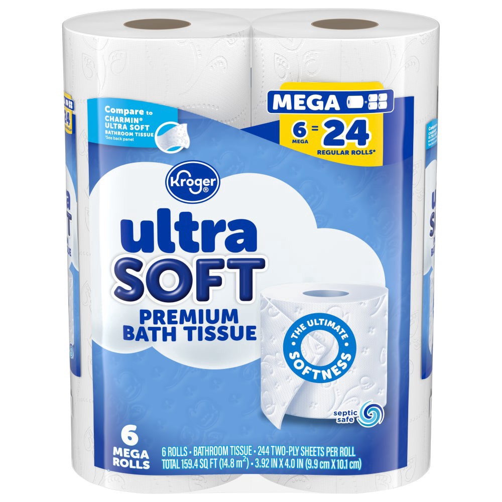 slide 2 of 4, Kroger Ultra Soft Premium Toilet Paper Mega Rolls, 6 ct
