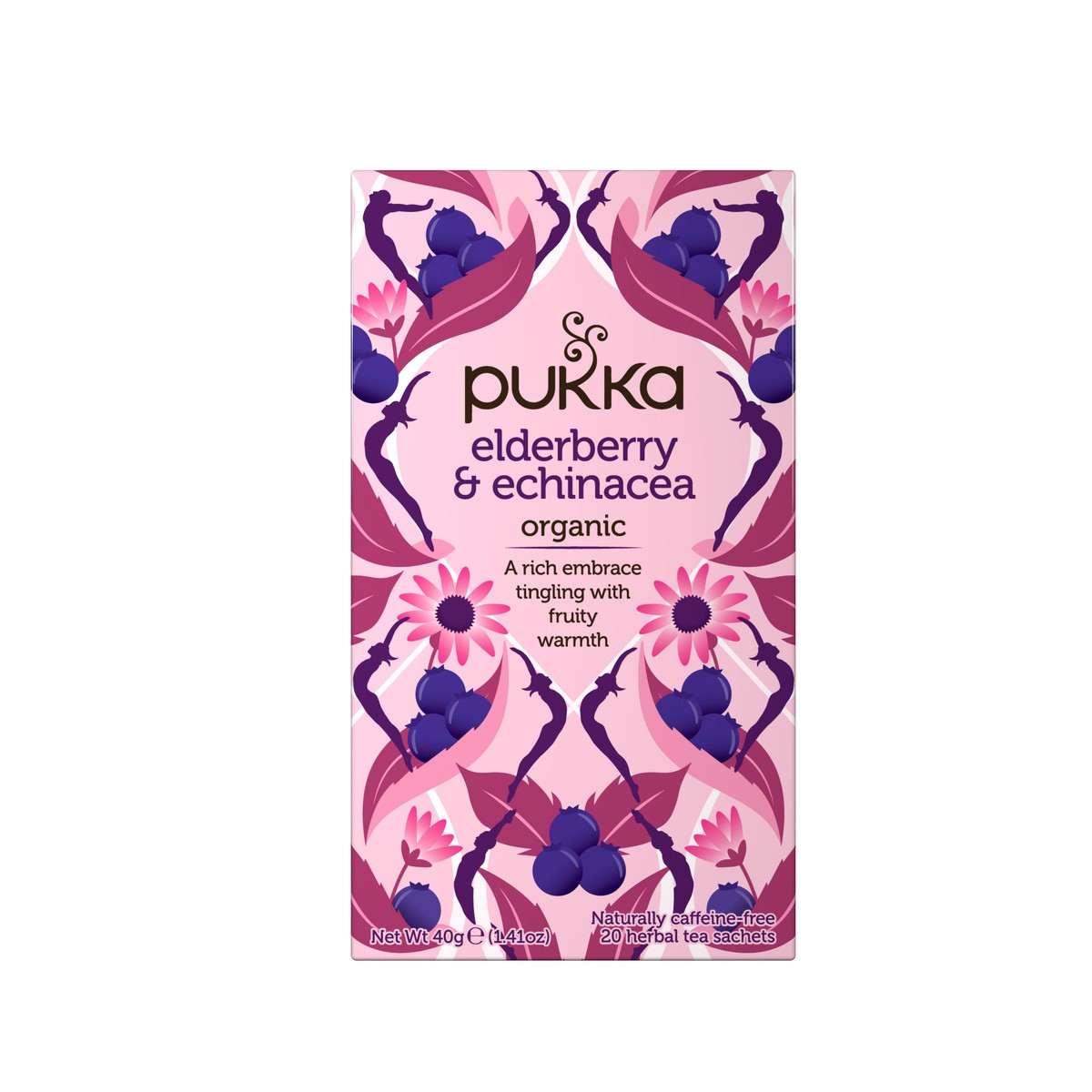 slide 2 of 4, Pukka Organic Naturally Caffeine-Free Wellness Support Elderberry & Echinacea Herbal Tea 20 Sachets, 20 ct