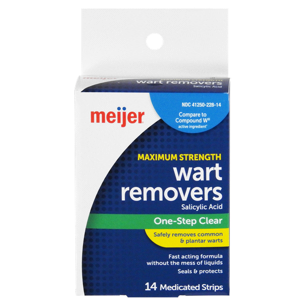slide 1 of 1, Meijer One-Step Clear Wart Removers, Maximum Strength, 14 ct