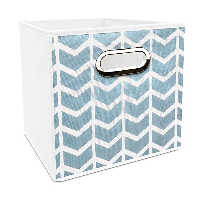 slide 1 of 1, Simply Essential Chevron Print Collapsible Bin - Aqua, 11 in