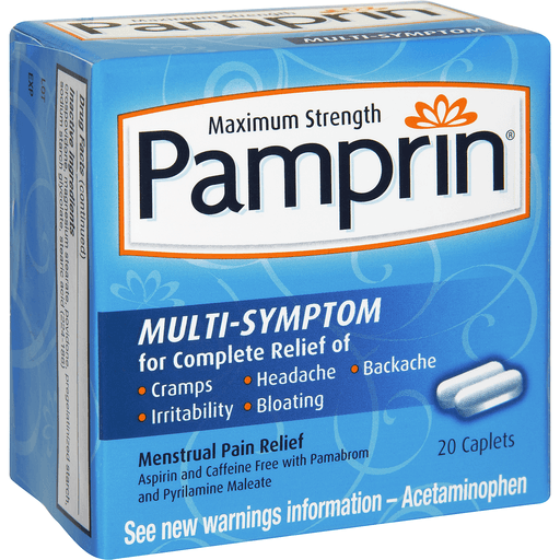 slide 2 of 8, Pamprin Maximum Strength Multi Symptom Caplets, 20 ct