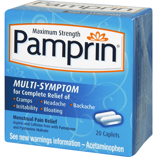 slide 3 of 8, Pamprin Maximum Strength Multi Symptom Caplets, 20 ct