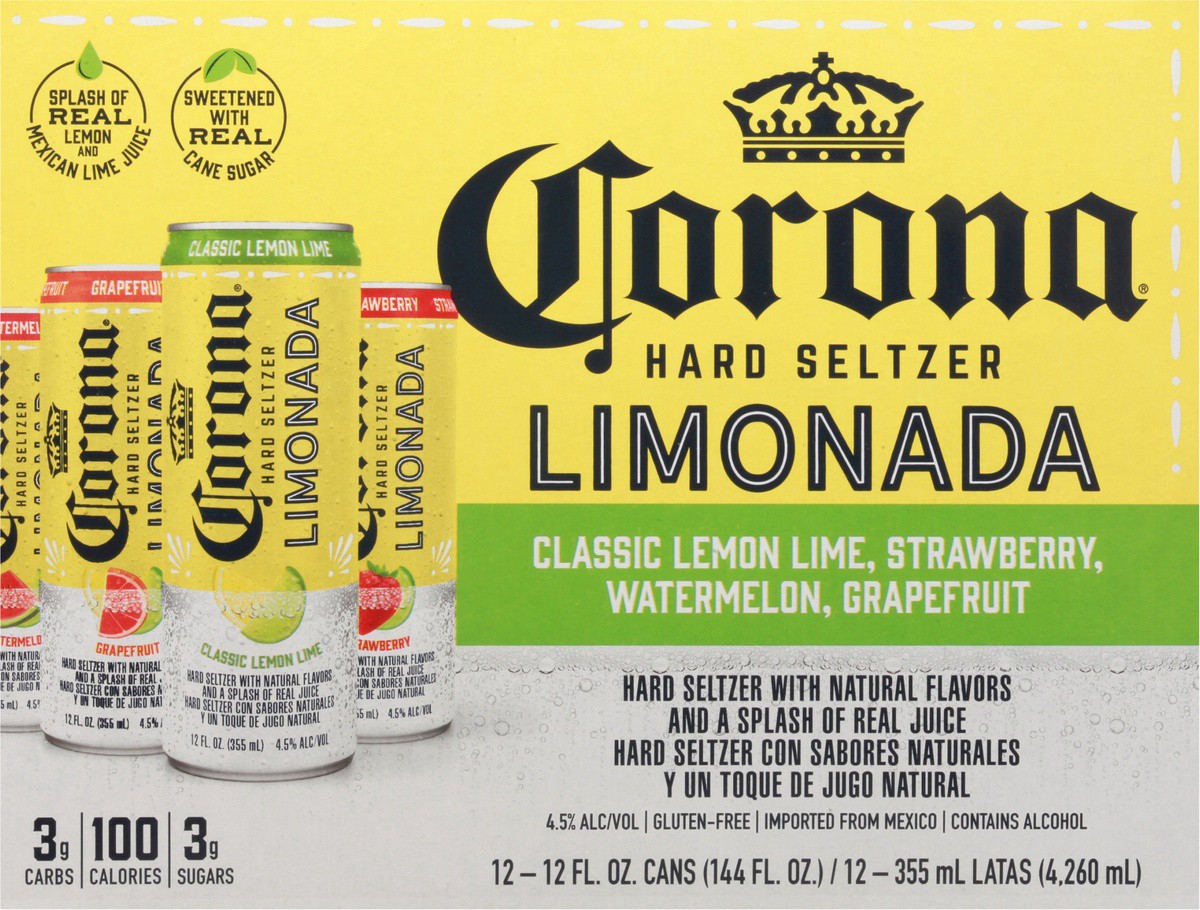 slide 2 of 10, Corona Hard Seltzer Limonada Variety Pack Gluten Free, 12 pk 12 fl oz Cans, 4.5% ABV, 144 fl oz