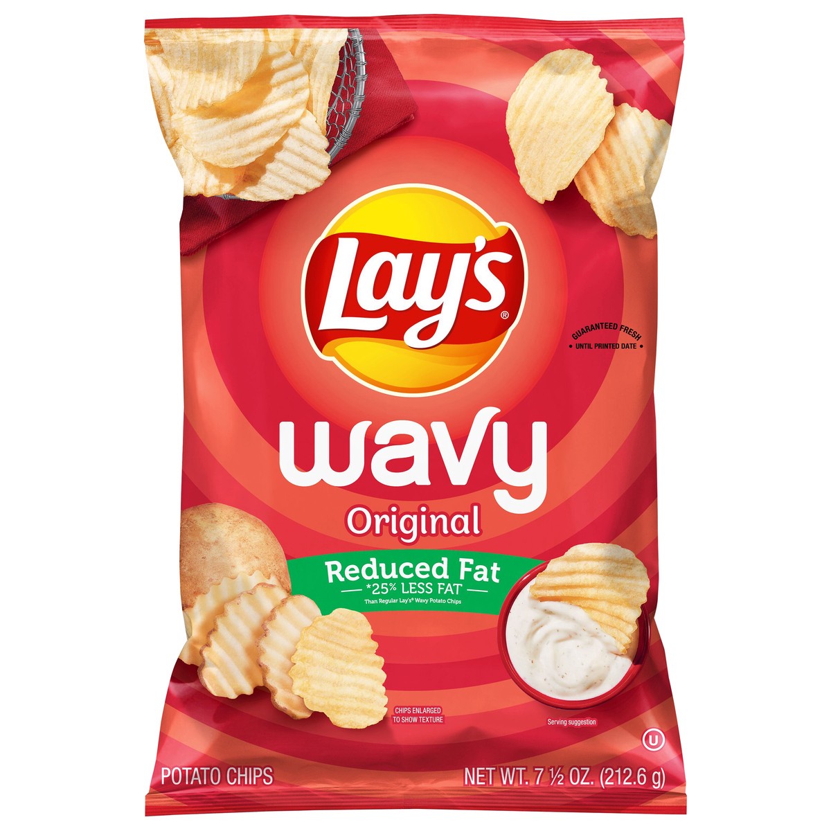 slide 1 of 3, Lay's Wavy Reduced Fat Potato Chips Original 7 1/2 Oz, 7.5 oz