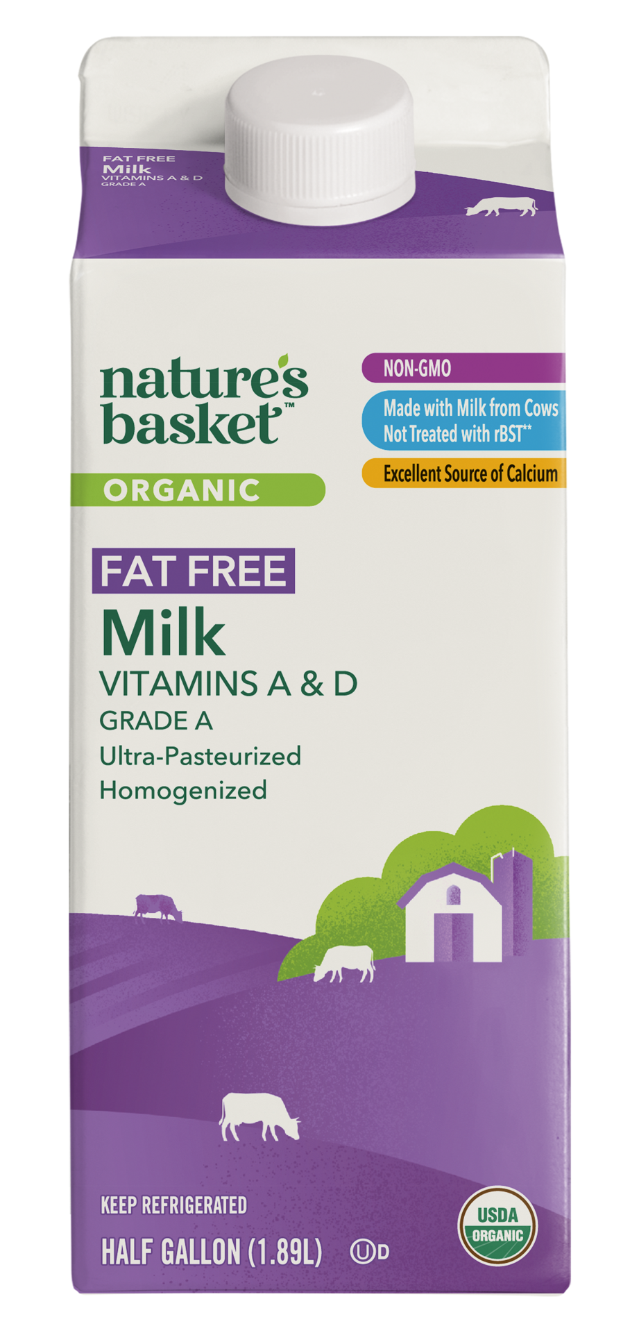 slide 1 of 1, Nature's Basket Organic Fat Free Milk, 1/2 gal