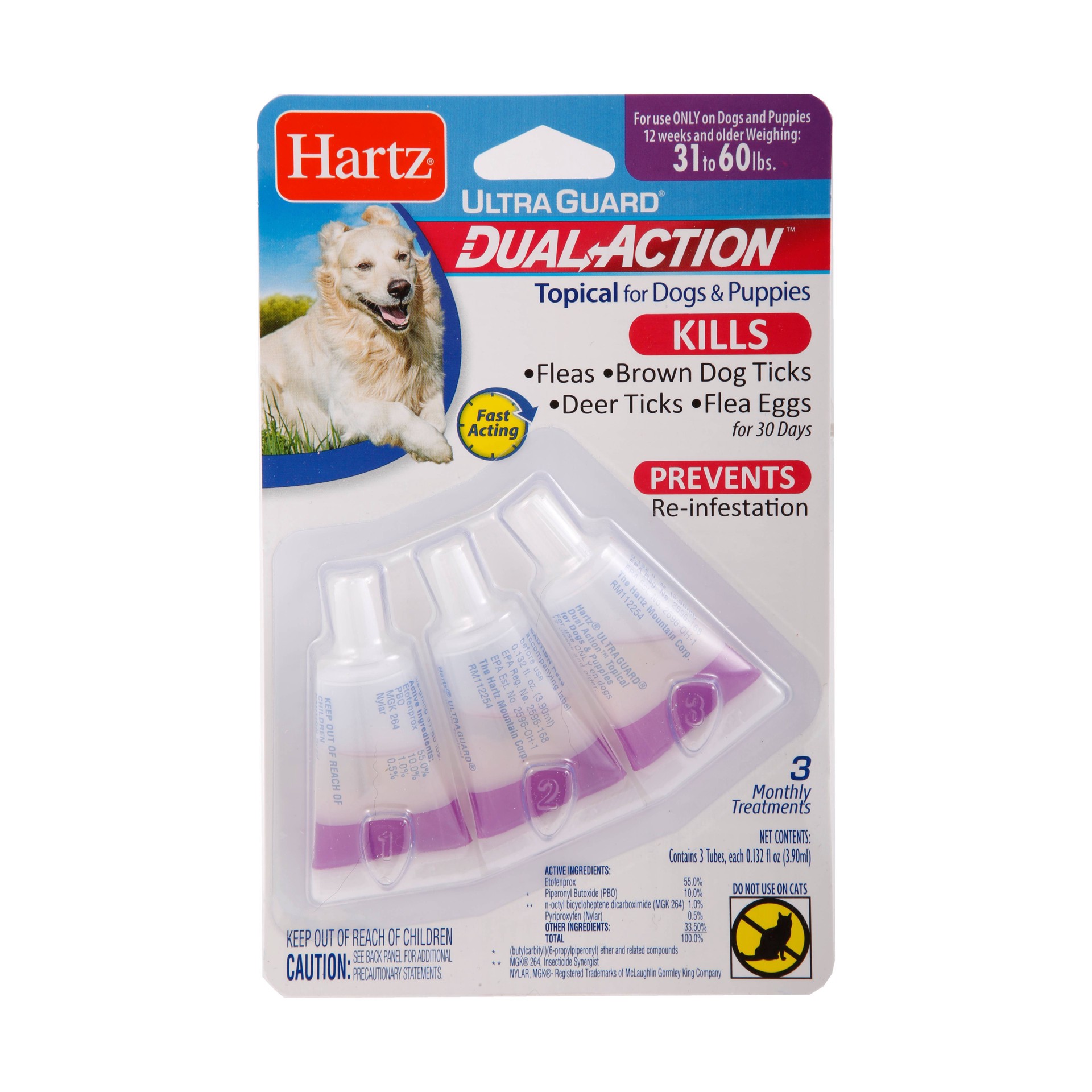 slide 1 of 2, Hartz Ultra Guard Flea and Tick Drops For Dogs and Puppies 31-60 LBS, 3 ct