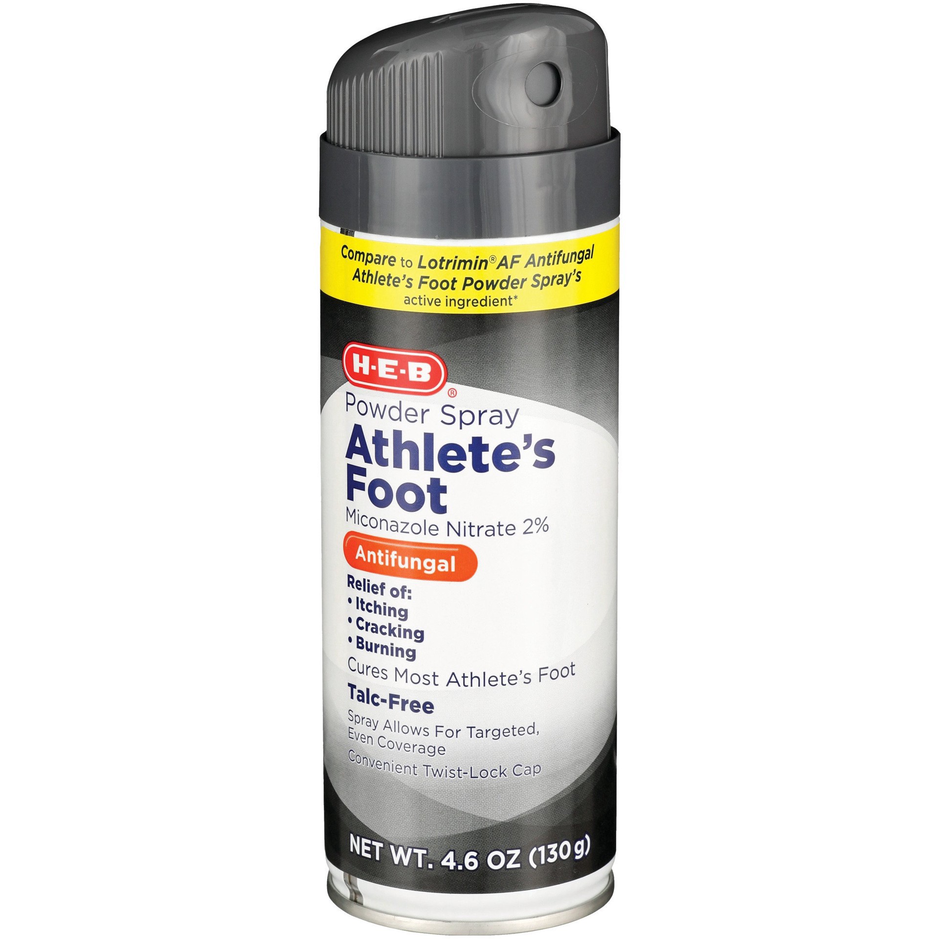 slide 1 of 1, H-E-B Powder Spray Athlete's Foot Miconazole Nitrate 2%, 4.6 oz