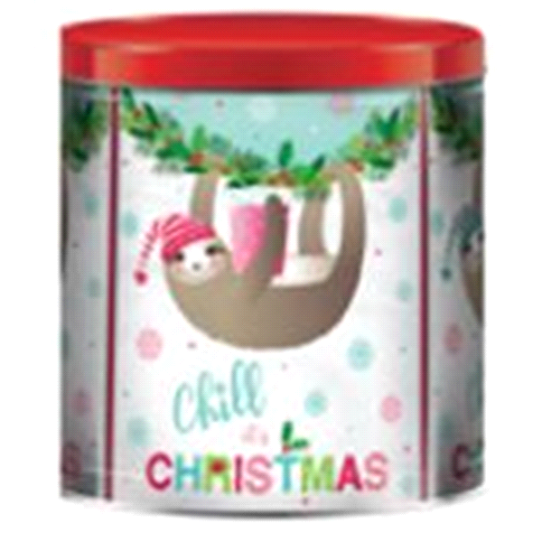 slide 1 of 1, Signature Brands Christmas Chill Popcorn Tin, 21 oz